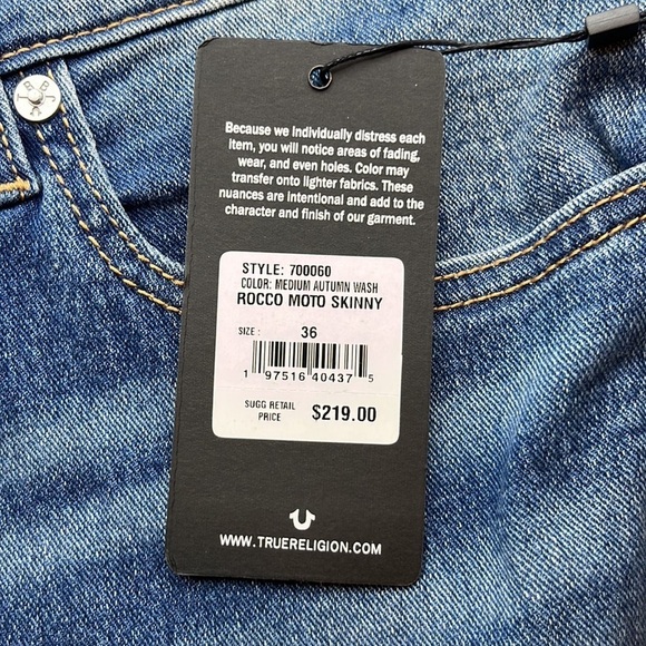 True Religion Rocco Moto Skinny NWT Size 36 - Picture 12 of 16